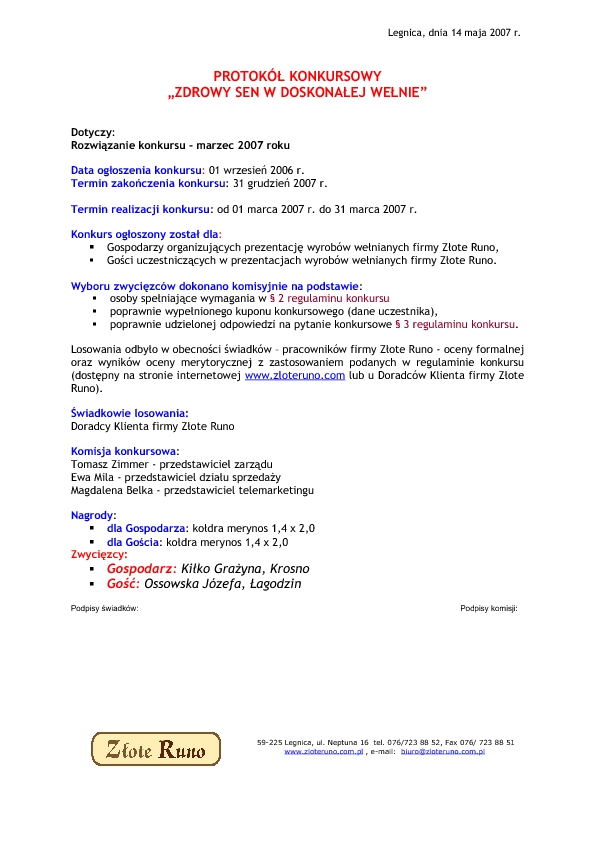 Wyniki konkursu z marca 2007