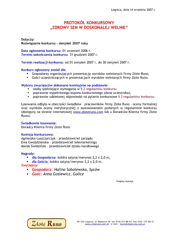 Wyniki konkursu z sierpnia 2007