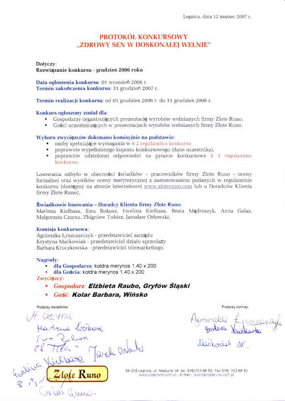 Wyniki konkursu z grudnia 2006