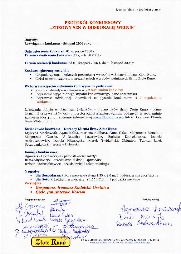 Wyniki konkursu listopad 2006